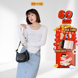 Áo thun nữ FM Style tay dài thun gân cổ U lai bầu nhiều màu sắc thời trang phong cách ulzzang 211070122