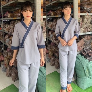 ĐỒ LAM ĐI CHÙA 3 Nút kate phối viền vải kate mềm dành cho nữ