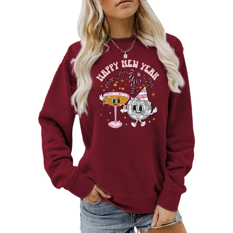 Áo Nỉ Tay Dài Cổ Tròn Dáng Rộng In Họa Tiết Cô Gái Vui Nhộn Thời Trang Năm Mới Cho Nữ