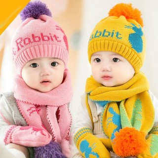 Set khăn mũ len rabbit cho bé