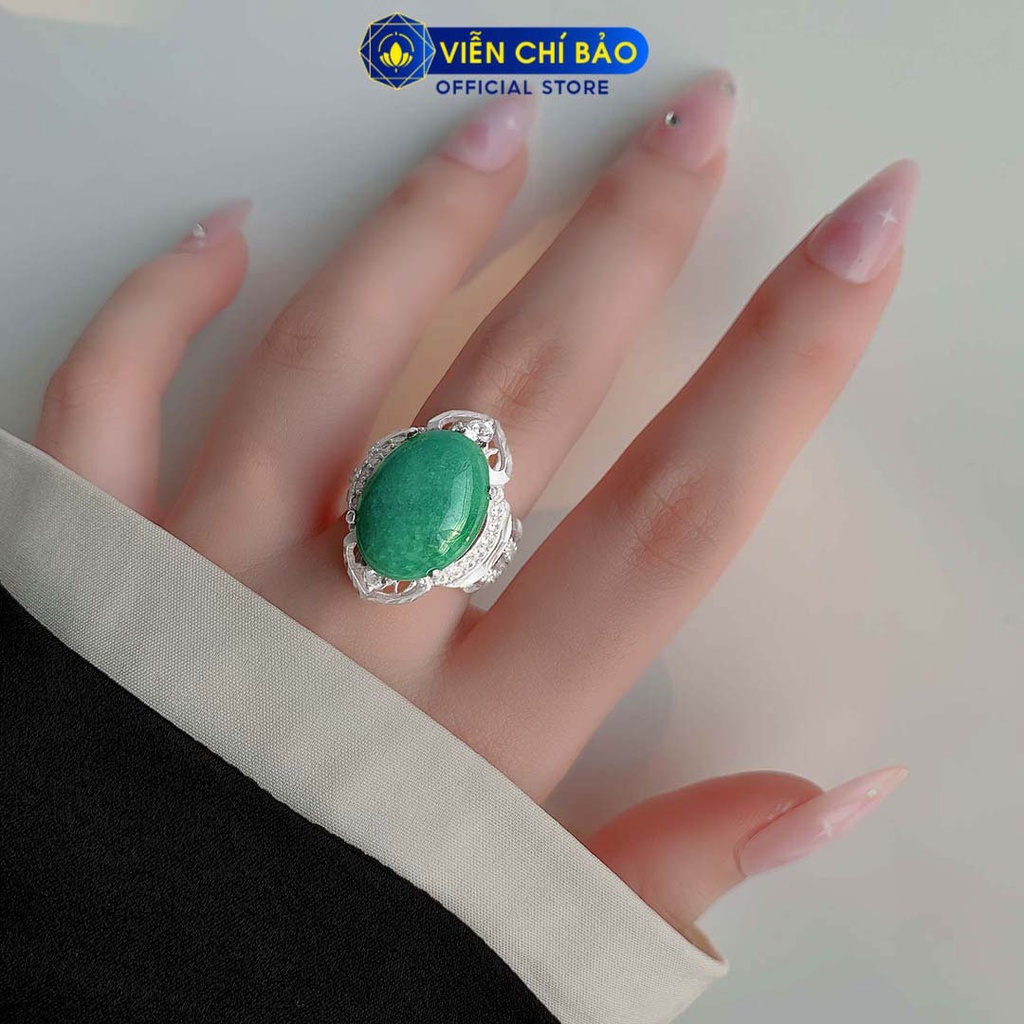 Nhẫn bạc nữ ngọc xanh chất liệu bạc 925 thời trang phụ kiện trang sức Viễn Chí Bảo N400504