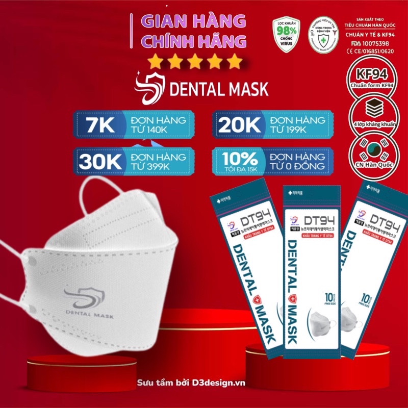 Set 300 Chiếc Khẩu Trang Kf94 DENTAL MASK Hàn Quốc Siêu Dễ Thương 4 Lớp Giấy Kháng Khuẩn