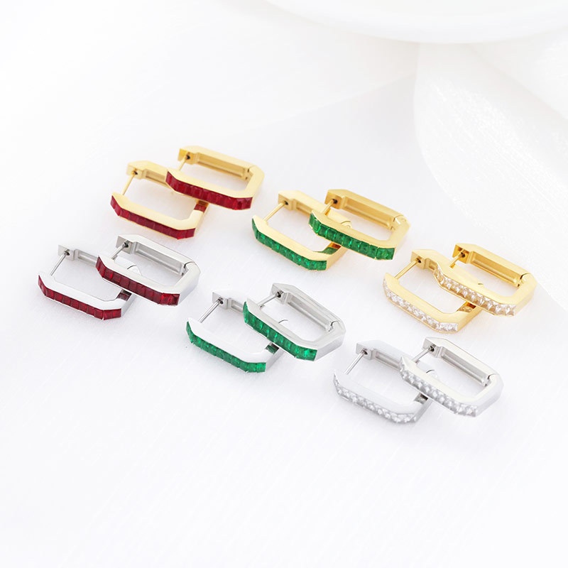 Bông Tai Hình Chữ Nhật Bằng Thép Titan Đính Đá Zircon Lấp Lánh Nhiều Màu Thời Trang Phong Cách Hàn Quốc Cho Nữ