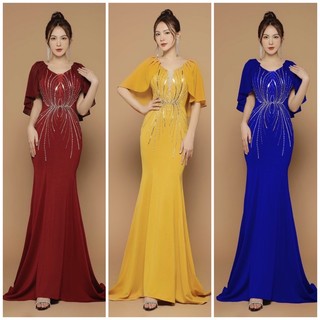 Đầm dạ hội đuôi cá tay choàng kết đá hình hoa sen cao cấp tặng kèm hoa tai thời trang