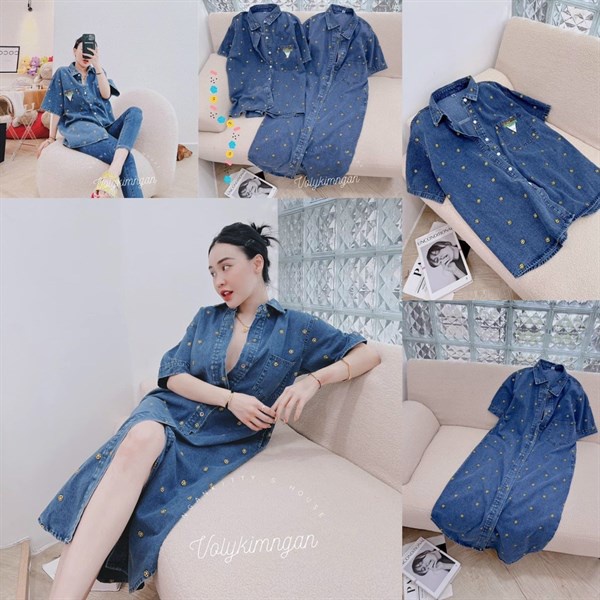 Đầm denim jean mặt cười thái lan