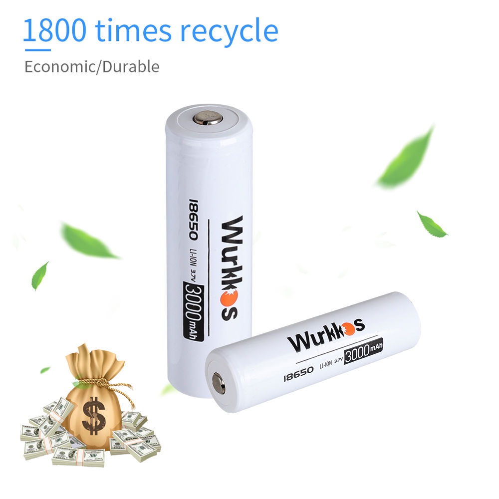 Wurkkos Bộ 1/2/4 Pin 18650 3.7V 3000 Mah HD15 / FC12/FC11/WK03 Có Thể Sạc Lại