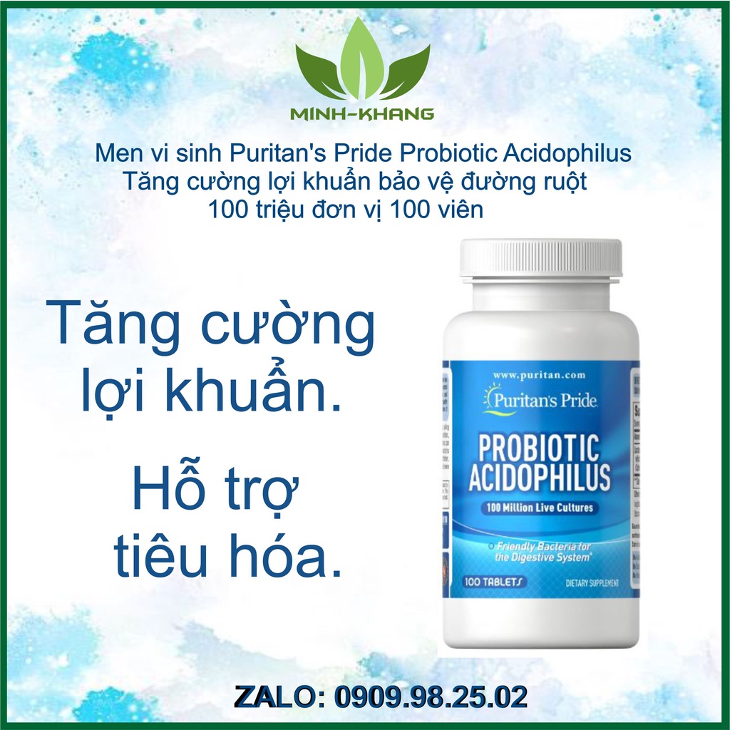 VIÊN UỐNG MEN VI SINH PURITAN'S PRIDE PROBIOTIC ACIDOPHILUS TĂNG CƯỜNG LỢI KHUẨN - 100 VIÊN HSD 1/2024