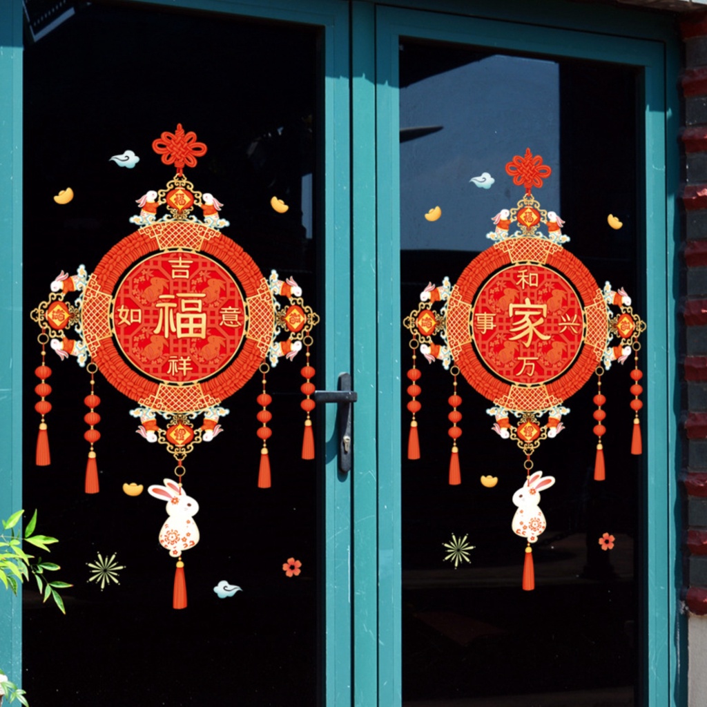 Bộ 2 / 4 Miếng Dán Kính Chống Nước Hình Thỏ May Mắn Mừng Năm Mới 2023