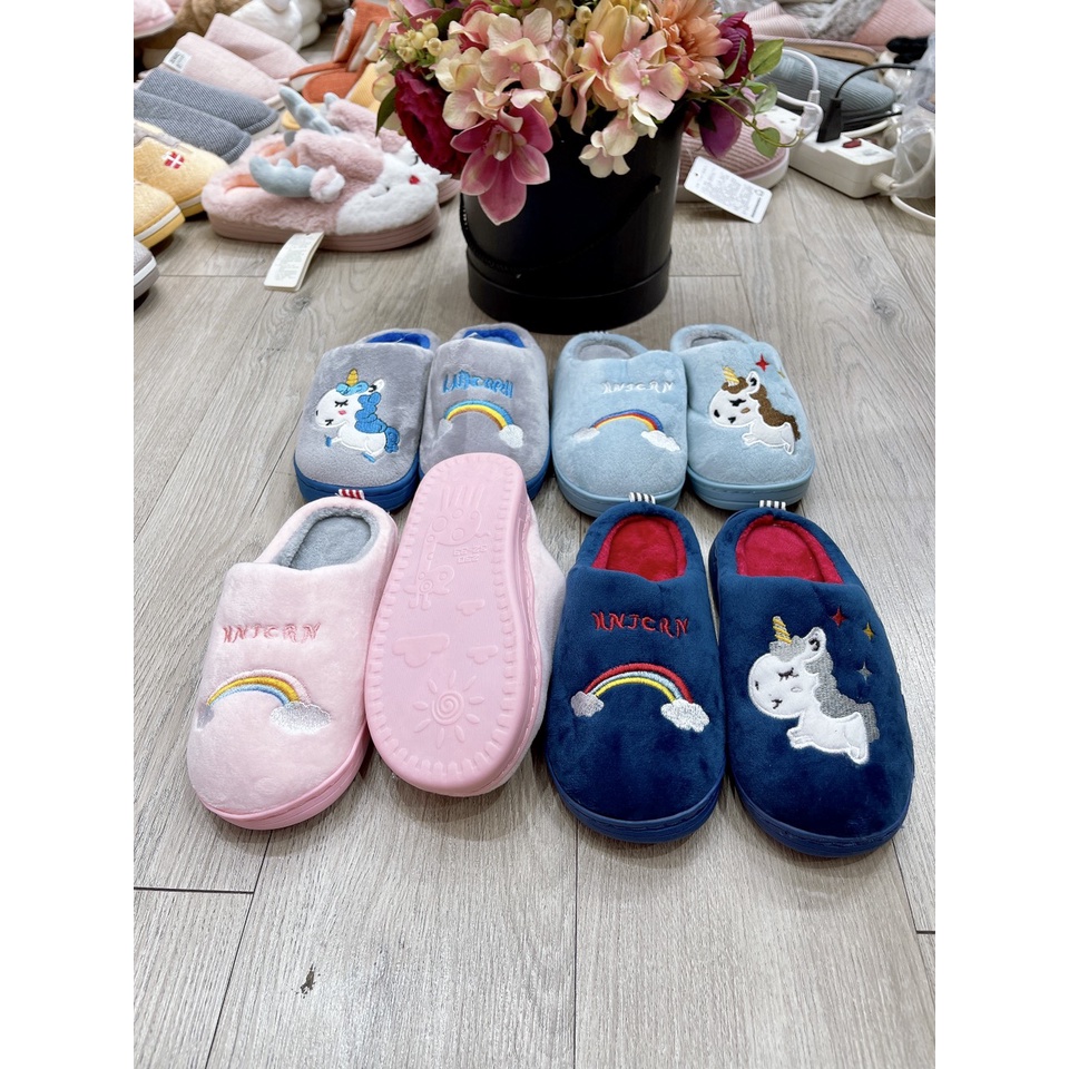 Dép Bông Cho Bé Unicorn Ngựa Thần Bé Trai, Bé Gái Mokimart. Dép Bông Đi Trong Nhà Mùa Đông Cho Bé Dễ Thương