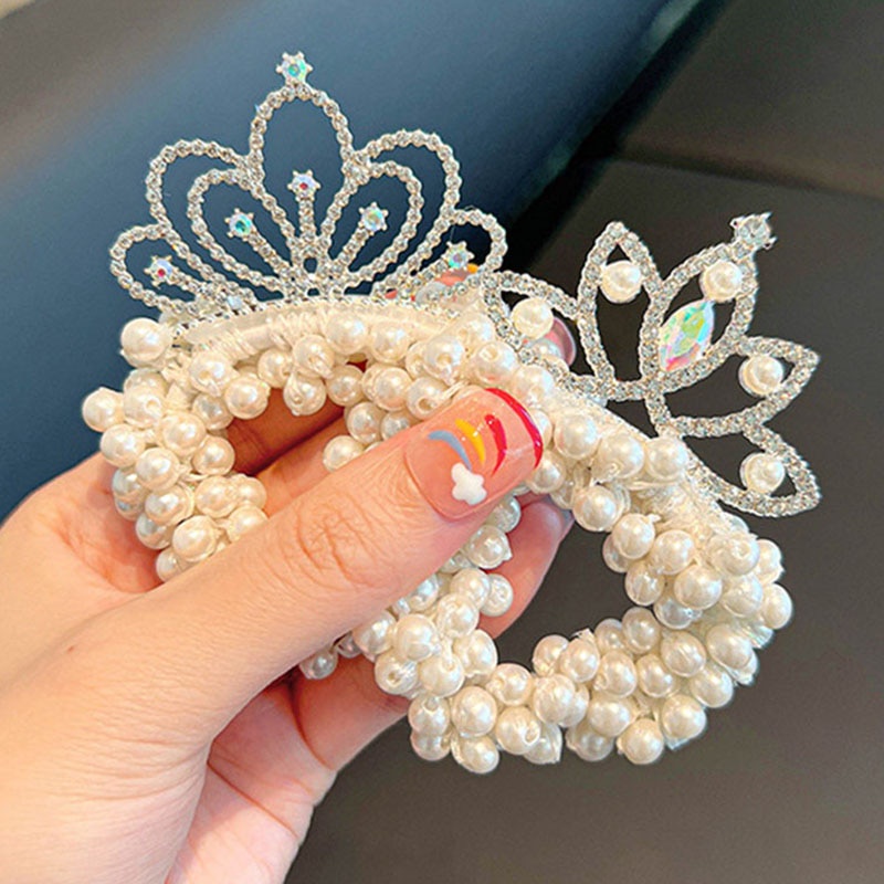 Dây Cột Tóc Cao Su Hình Vương Miện Công Chúa Đính Hạt Ngọc Trai Phong Cách Hàn Quốc Mới 2023 Cho Bé Gái