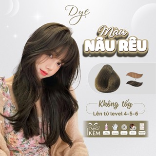 Thuốc nhuộm tóc, thuốc nhuộm tóc NÂU RÊU, DYE.HAIR, tặng kèm oxy trợ dưỡng và bao tay
