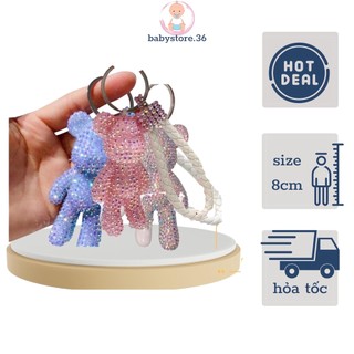 Móc chìa khoá đính đá gấu bạo lực Bearbrick DIY handmade,sét tự làm Gấu đính đá kim cương handmade babystore.36