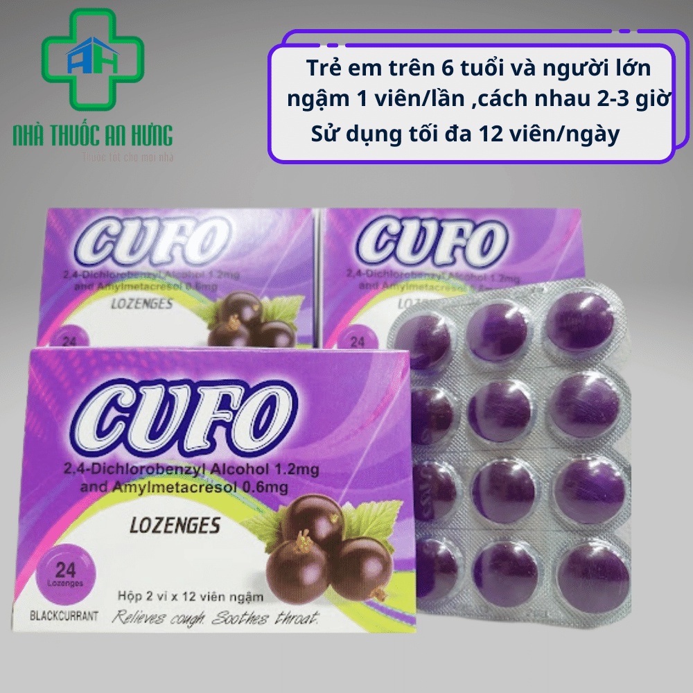 Viên Ngậm Sát Khuẩn Họng-Giảm Rát Họng CUFO-Vị Chanh Mật Ong-Vị Nho-Thơm Ngon,Dễ Ngậm )