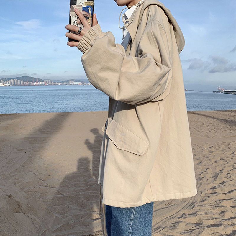 Áo khoác bomber nam nỉ áo khoác dù gió  Áo Khoác Có Mũ Trùm Dáng Rộng Thời Trang Mùa Xuân Hàn Quốc 2022 Mới