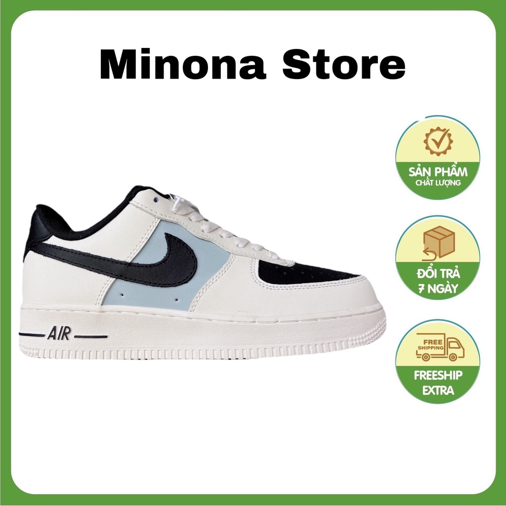 Giày_nike nam nữ, Giày AF1 Xanh Kem Mũi Đen Full box bill