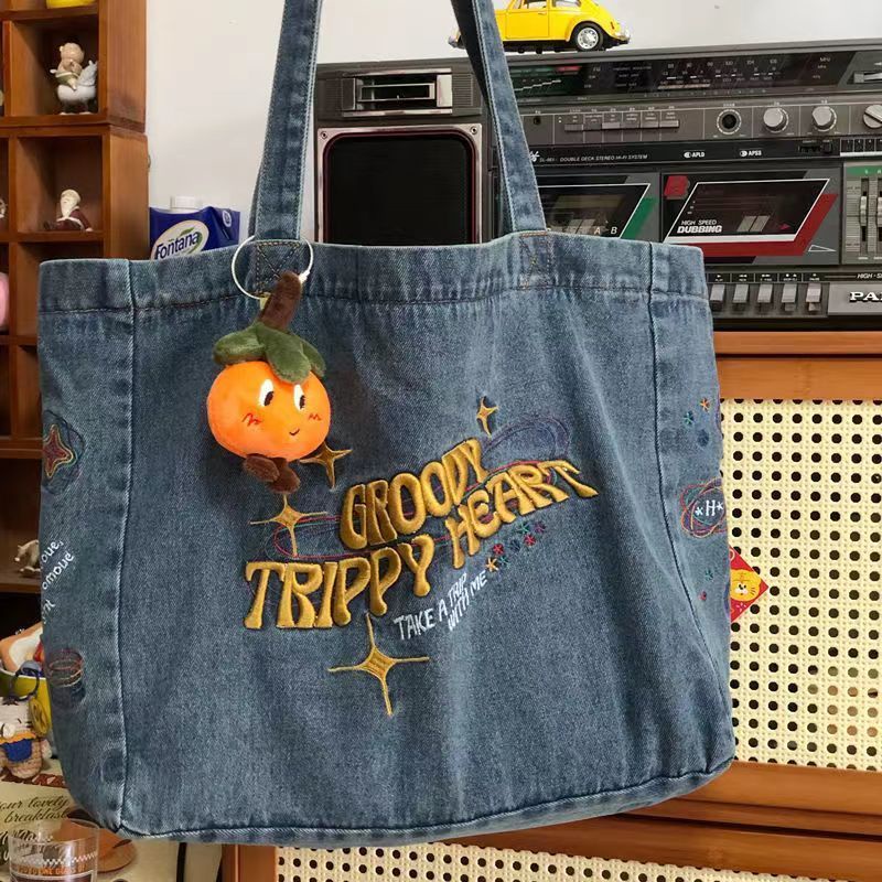 Túi tote denim Cỡ Lớn Phong Cách vintage Nhật Bản