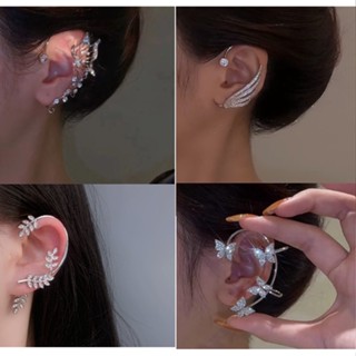 (Bóp chỉnh Khuyên kẹp vành tai (không xỏ lỗ) sang trọng bướm lông vũ đính hạt lấp lánh Tatitava