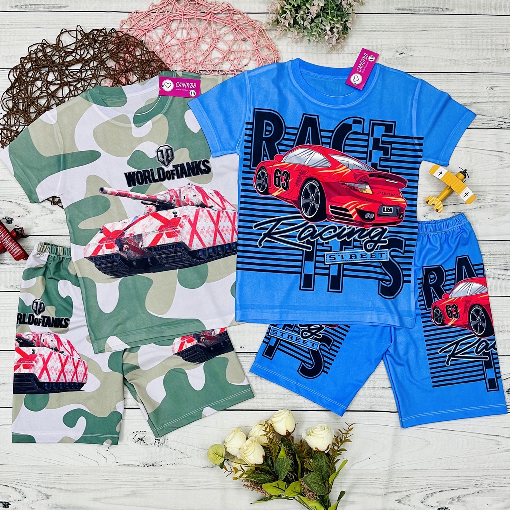 Đồ bộ bé trai in hình xe tăng quái vật tank arena đại chiến 10kg -60kg, bộ thun lạnh xe tăng quái vật mềm mịn