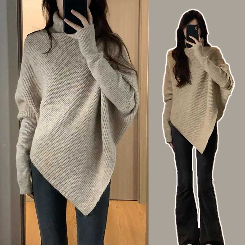 Áo Sweater Cổ Cao Dáng Rộng Màu Sắc Đơn Giản Phong Cách Hàn Quốc Cho Nữ