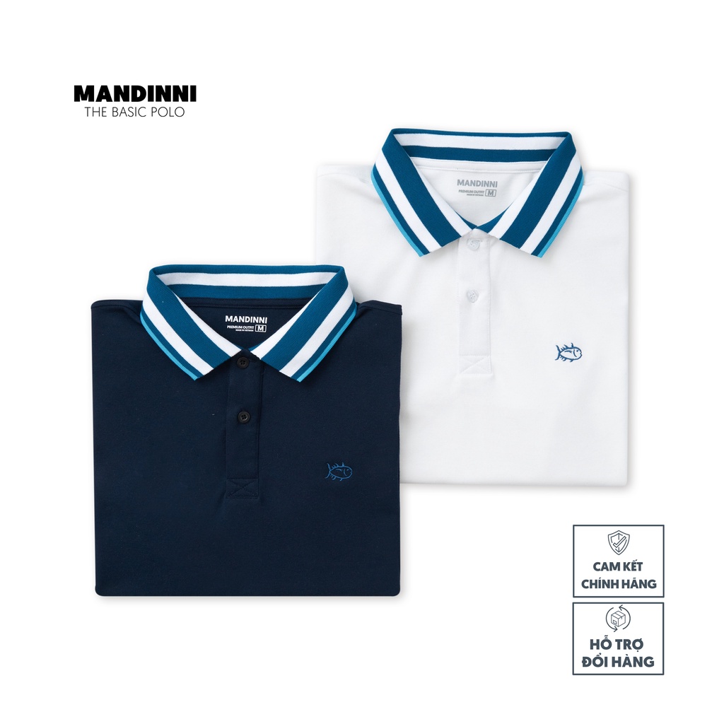 Áo Polo Nam phối cổ FISI MANDINNI, Sợi Vải Dệt Mắt Chim Thoáng Mát, Thiết Kế Trẻ Trung