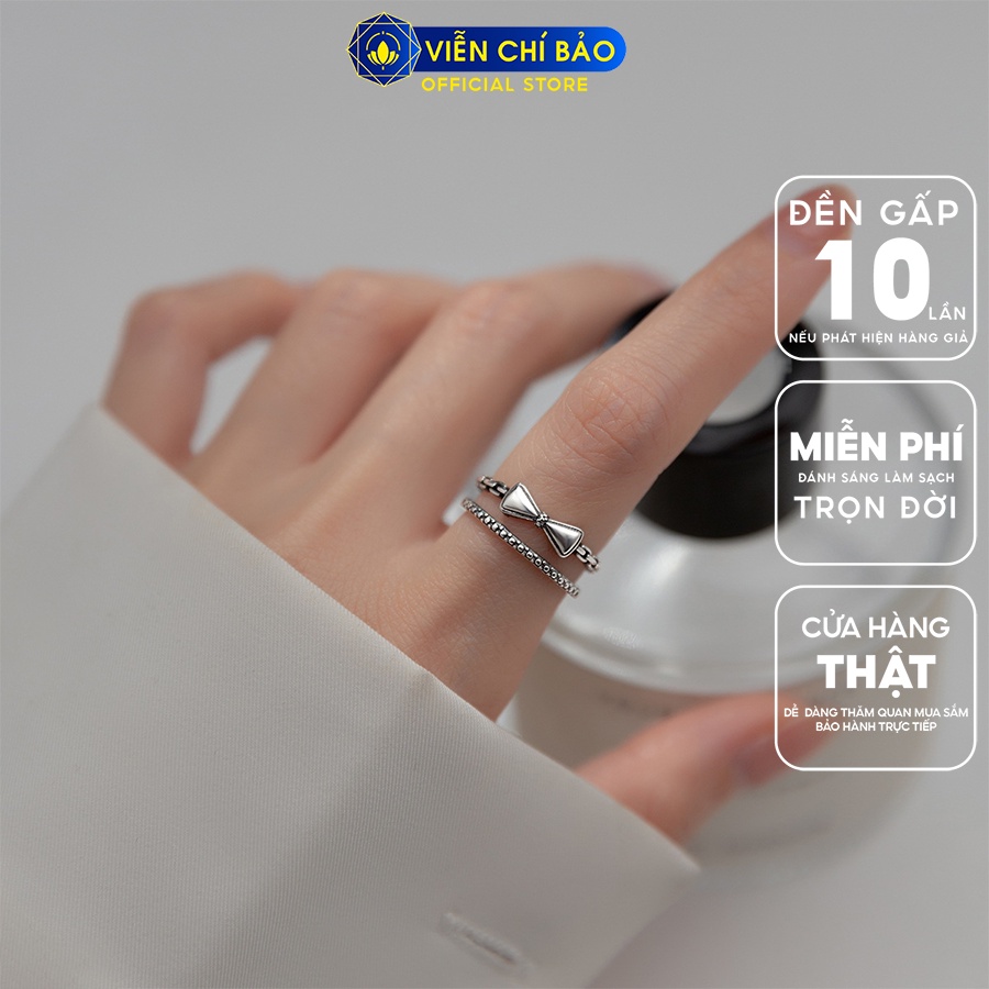 Nhẫn bạc nữ hình nơ 1 hàng bi chất liệu bạc 925 thời trang phụ kiện trang sức Viễn Chí Bảo N000695