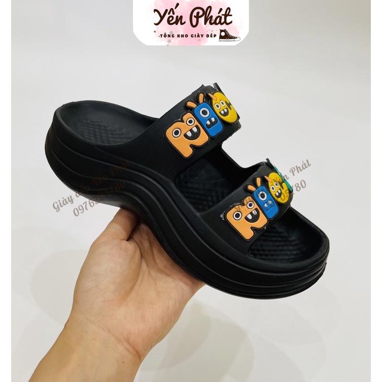 Dép Bánh Mì Nữ 2 Quai Gợn Sóng Đế Cao 5cm Tăng Chiều Cao Đính Sticker Bông Hoa, Dép Quai Ngang Nữ Đi Trong Nhà, Đi Chơi