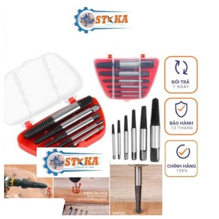 Bộ tháo ốc vít gãy 6 chi tiết, Bộ mũi vít nhổ ốc gãy, bộ tháo bu lông ốc vít trờn ren Kapusi, mũi vặn ốc vít hư