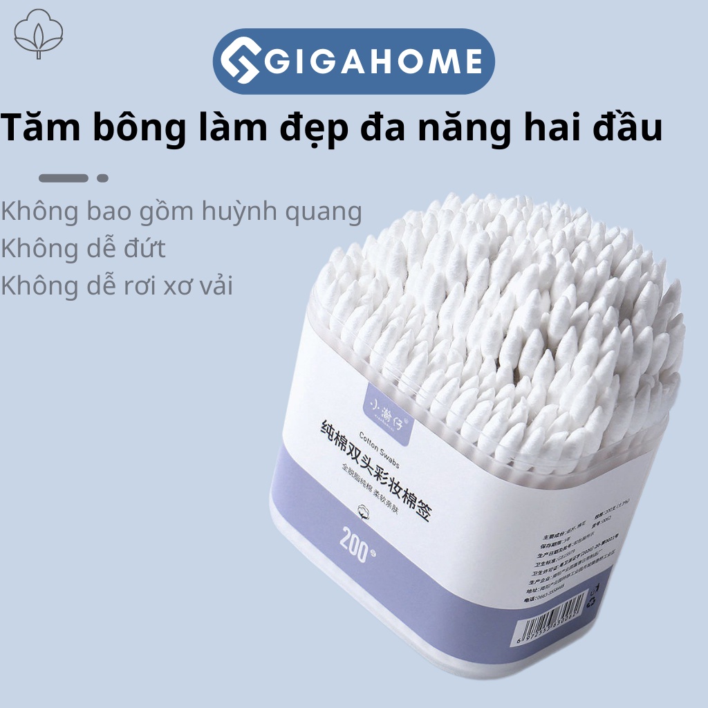 Hộp 200 Tăm Bông Ngoáy Tai, Tẩy Trang 2 Đầu Cho Người Lớn Và Em Bé