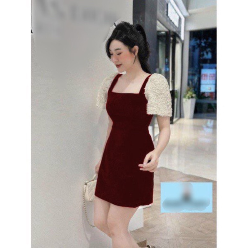 Bigsize Đầm nhung cổ vuông tay trắng 55-95kg