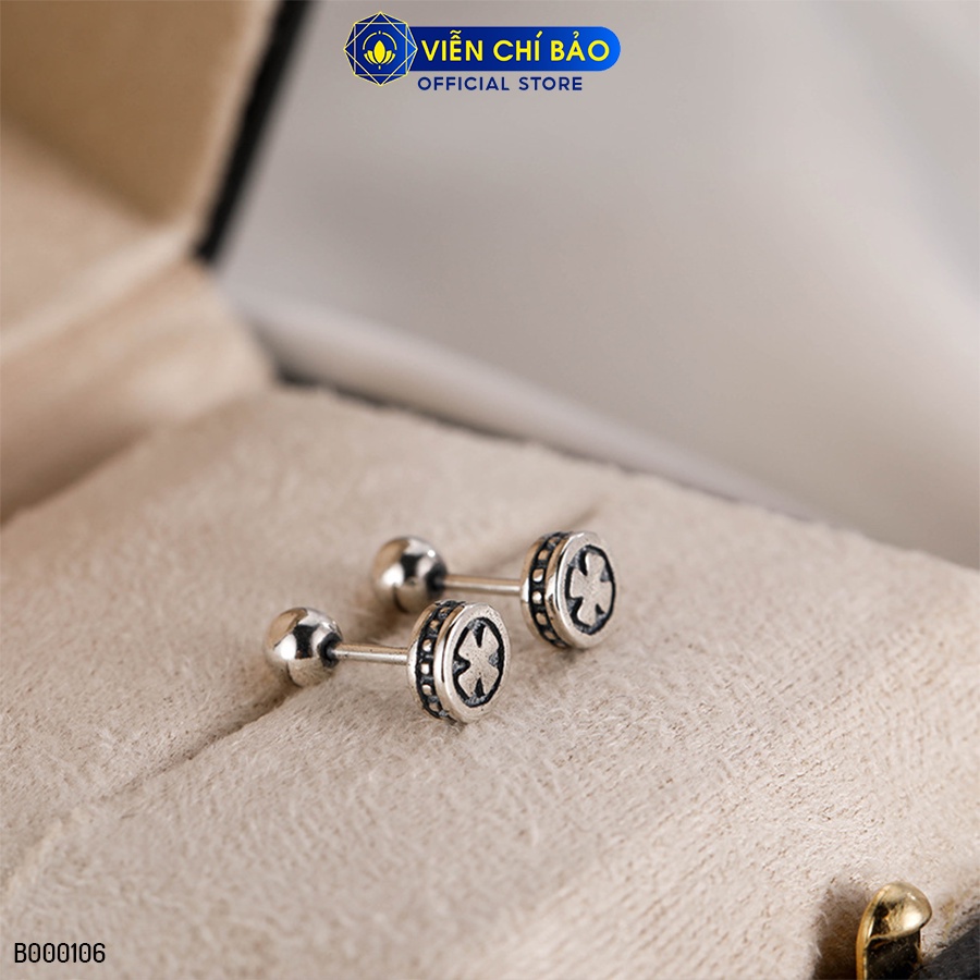 Bông tai bạc nữ cỏ 4 lá nhỏ chốt vặn chất liệu bạc 925 thời trang phụ kiện trang sức Viễn Chí Bảo B000106