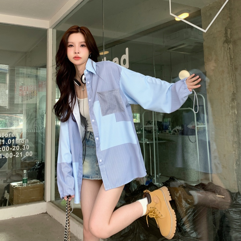 Áo Khoác Sơ Mi Kẻ Sọc Dài Trung Bình Thiết Kế Mới Mùa Thu 2022
