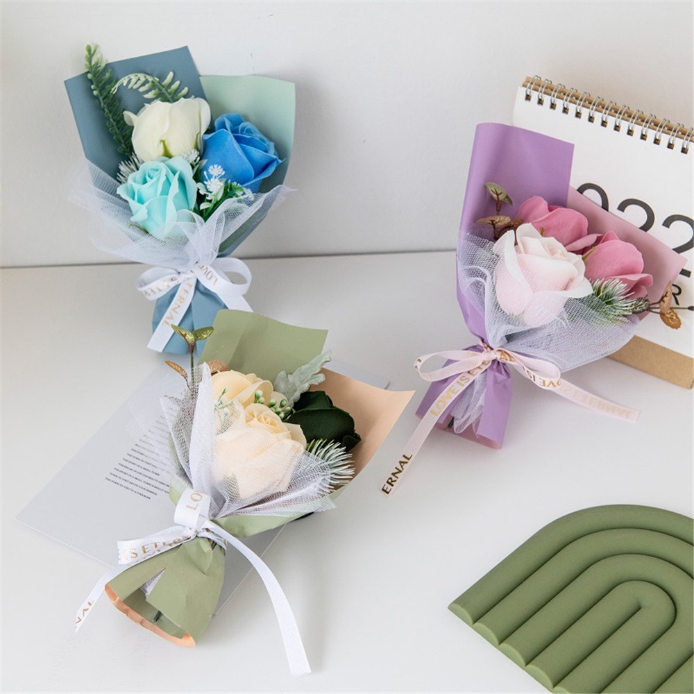 Set 3 Bó Hoa Hồng Sáp Lãng Mạn Trang Trí Nhà Cửa