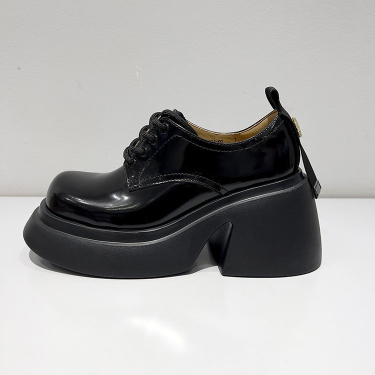 Giày Cao Gót Mũi Tròn Cột Dây Bằng Da Phong Cách Retro Thời Trang