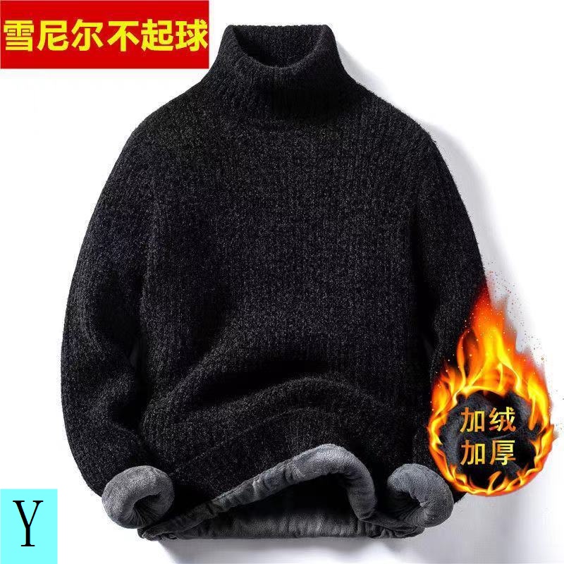 Áo Sweater Dệt Kim Cổ Cao Lót Lông Cừu Dày Dặn Thời Trang Thu Đông Cho Nam Sinh Trung Học
