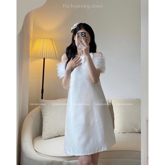 ( Ảnh thật ) v1949 Dana Dress Váy trắng tay bèo cách điệu tiểu thư