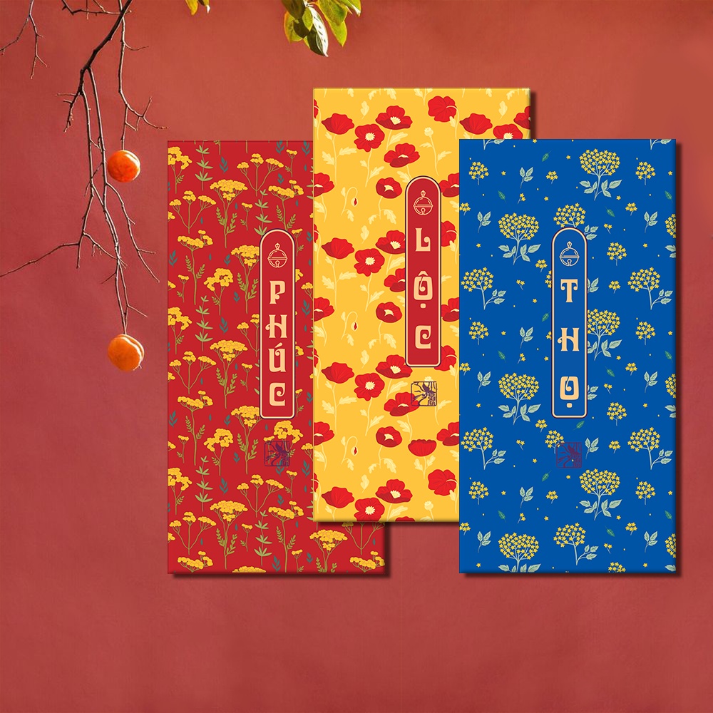 Bao lì xì chúc mừng năm mới Phúc Lộc Thọ nhũ ánh kim - Micoi