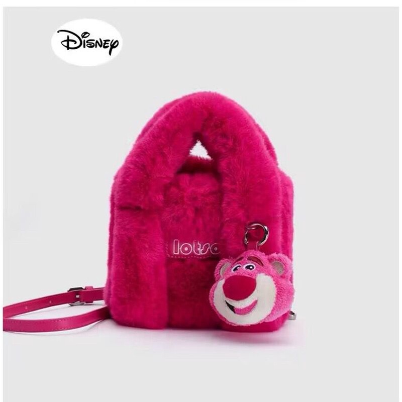 Disney Túi Đeo Chéo Phủ Lông Họa Tiết Hoạt Hình Chú Gấu / Dâu Tây Dễ Thương Thời Trang Mùa Đông 2022 Cho Nữ