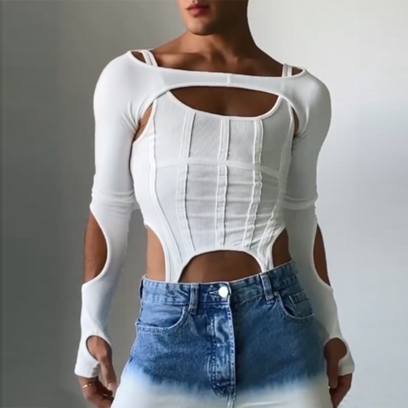 Xman Bộ Đồ 2 Mảnh Áo Sơ Mi Tay Dài Khoét Lỗ Viền Rỗng Thời Trang Câu Lạc Bộ Đêm Cho Nam