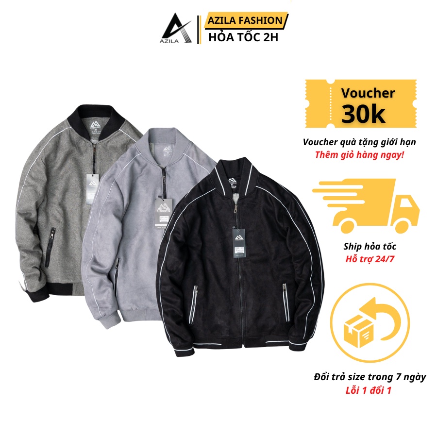 Áo khoác Bomber Da Lộn Cao Cấp Azila AK28 - Áo khoác Lót Lông Dày Form Dáng Trẻ Trung