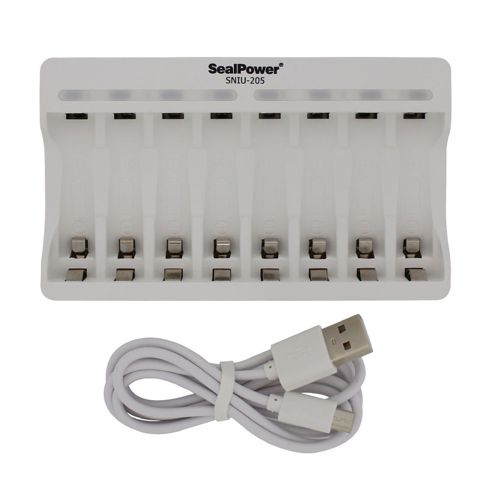 Máy sạc SealPower SNIU-205 kèm pin sạc AA 2400mAh / AAA 1000mAh,2A/3A , sạc 8 kênh đa năng có đèn báo(chính hãn
