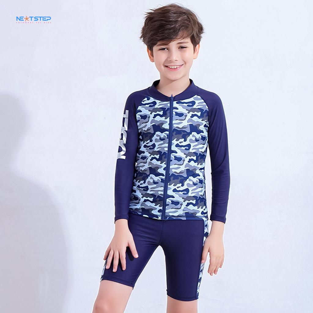 Đồ bơi trẻ em, đồ bơi bé trai tay dài chất vải chống nắng size lớn đến 45kg cho bé trai đến 12 tuổi