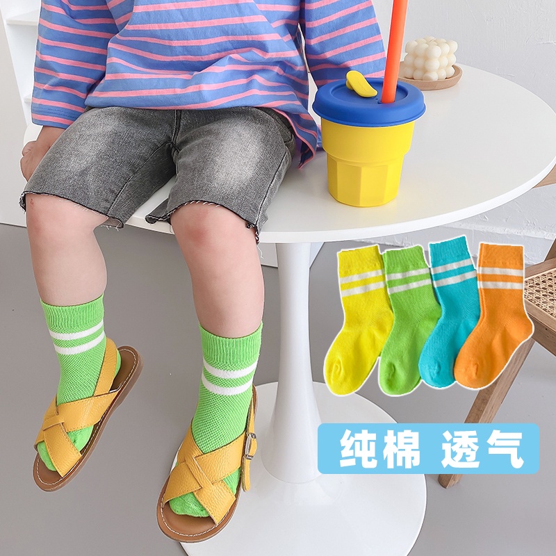 Vớ Thể Thao Bằng Vải cotton Phối Lưới Mỏng Họa Tiết Kẻ Sọc Nhiều Màu Thời Trang Mùa Hè Dành Cho Bé Trai Và Bé Gái