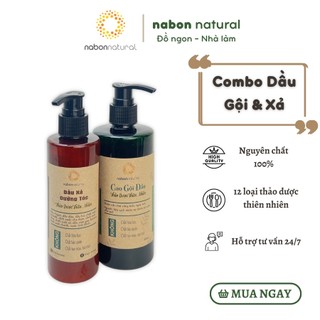 Combo Cao dầu gội và dầu xả thảo dược thiên nhiên dưỡng tóc mềm mượt óng ả Nabon Natural