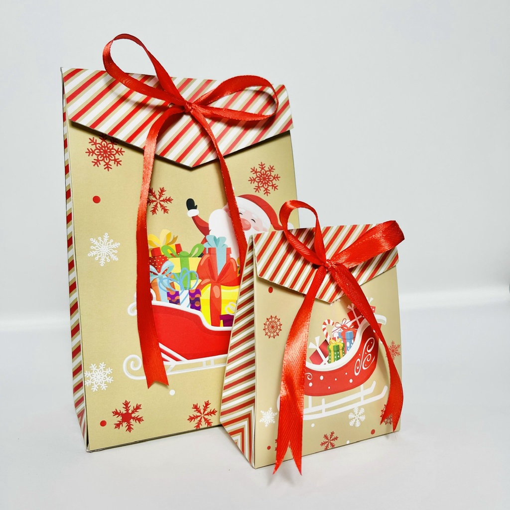 Hộp Quà Tặng Mini , Túi Đựng Quà Giáng Sinh Thắt Nơ, Túi Kraft NOEL,  Nhiều Mẫu (Size M 18*12*7cm)
