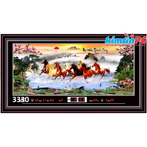 Lịch vạn niên điện tử – Tranh Suối (mã đáo thành công 1) – Đồng hồ - Khổ 55x100cm