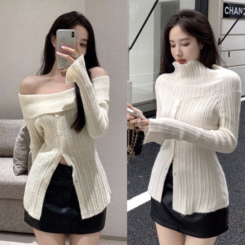 【HÀNG CÓ SẴN】Áo len nữ dáng ôm hở vai duyên dáng thời trang, Áo Len Sweater Trễ Vai Tay Dài Cho Phái 2023