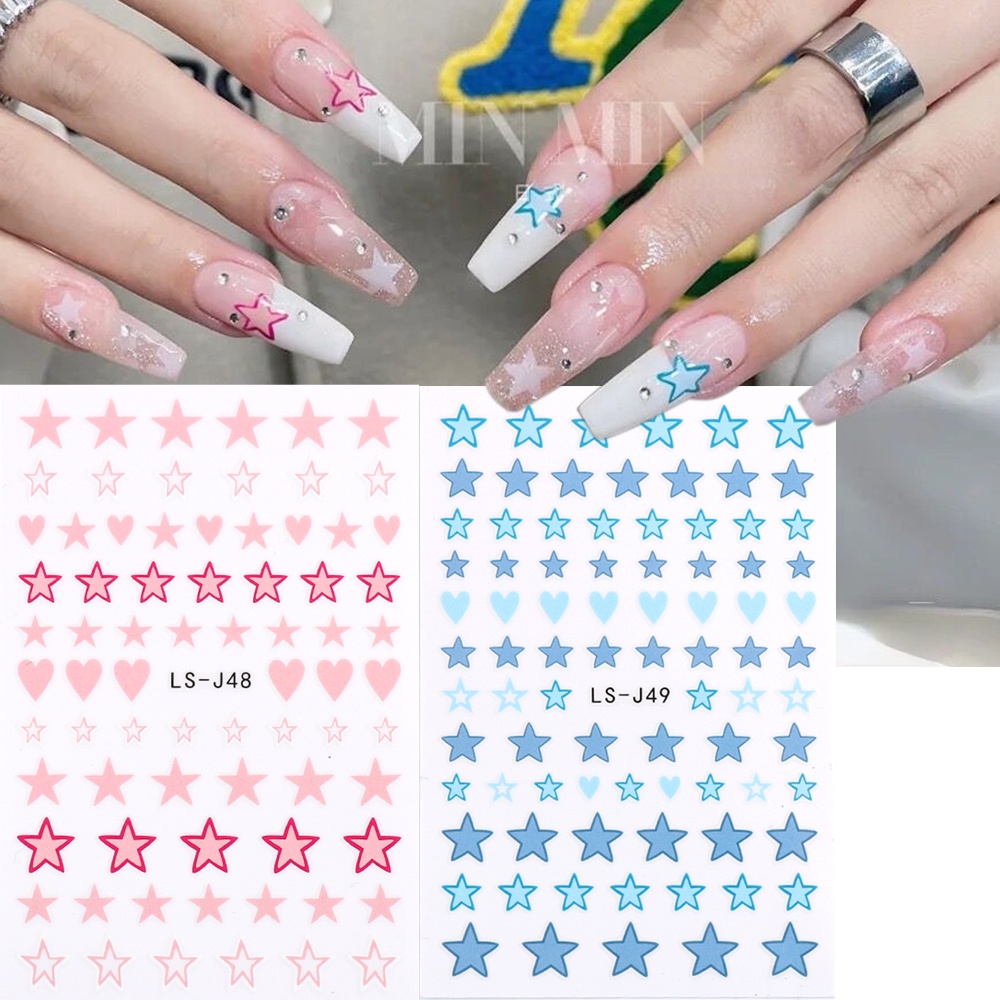 Nhãn Dán Móng Tay Dạng Trượt Tự Dính Hình Ngôi Sao / Trái Tim Màu Bạc / Hồng Xinh Xắn
