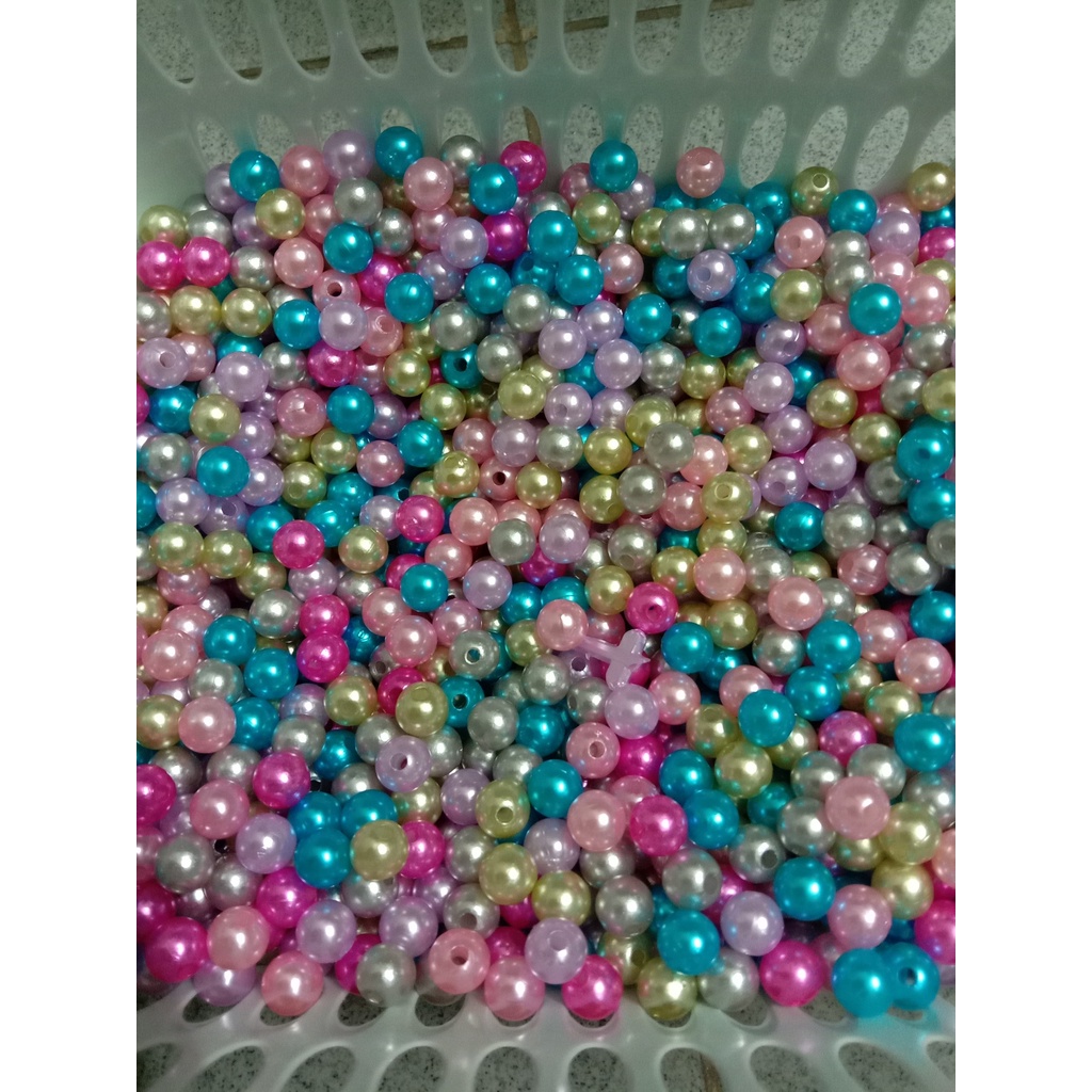 (Hạt bẹt màu lộn xộn) 400 hạt nhựa hạt xa cừ có lỗ xỏ size 8mm màu trộn phụ kiện làm trang sức