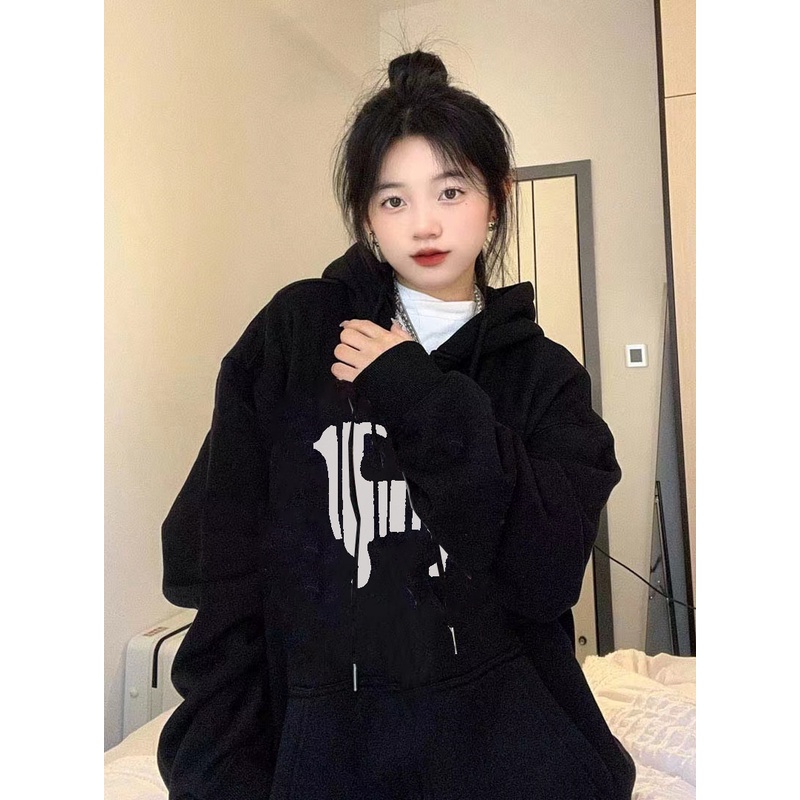 Áo Hoodie Dáng Rộng Dài Vừa In Họa Tiết Đơn Giản Kiểu Hàn Quốc Cho Nữ