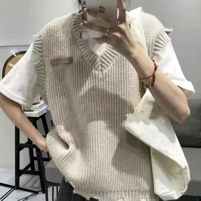 Áo Sweater Dệt Kim Không Tay Cổ Chữ V Thiết Kế Mới Thời Trang Mùa Thu 2022 Dành